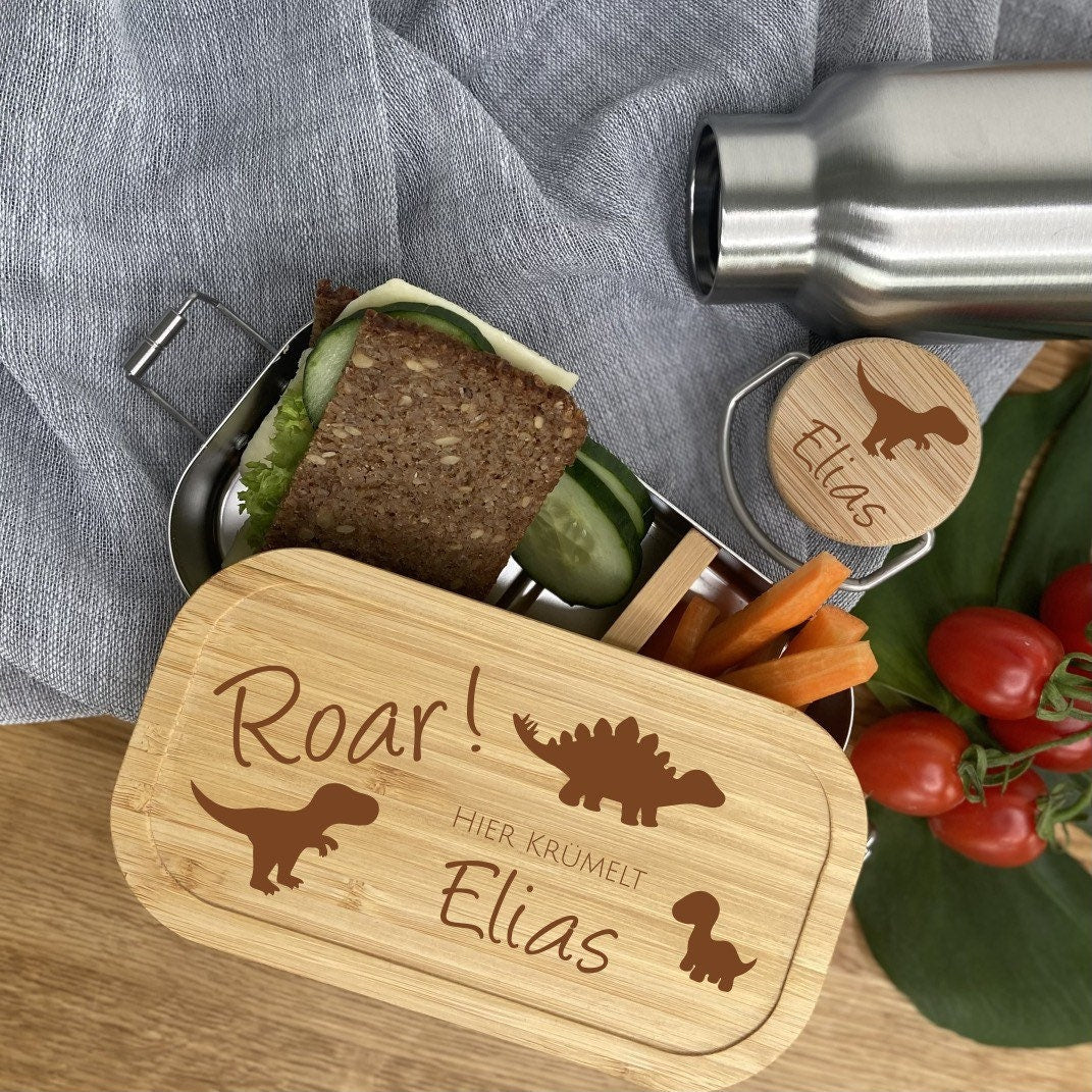 Brotdose Dino mit Namen | Trinkflasche